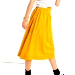 Madewell Mustard Button-Accent Midi Skirt